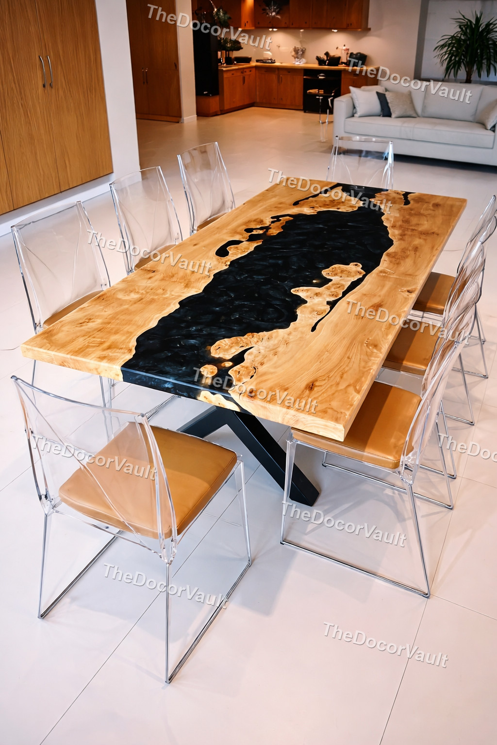 Luxury Black Epoxy River Dining Table – Live Edge Olive Wood Handmade table top