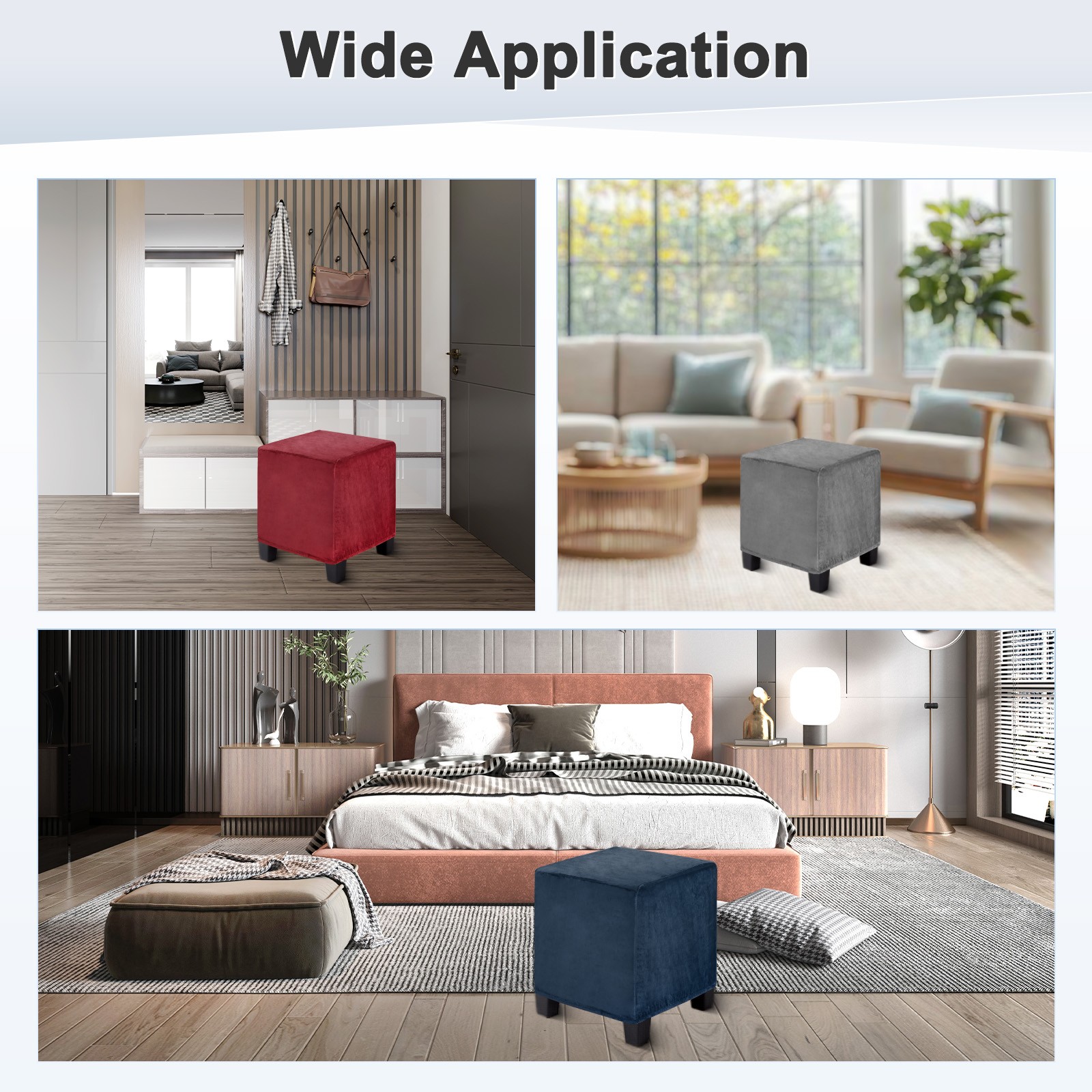 1-Pack 13″x13″x15″ Stretch Square Ottoman covers Footstool Protector Wine
