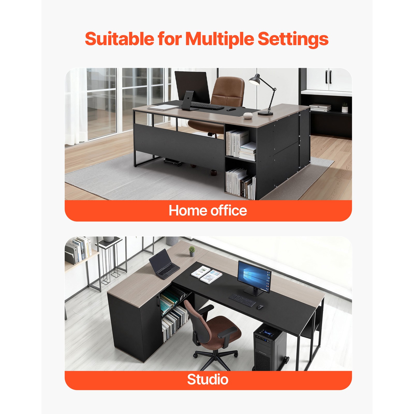 Uimoso L-Shaped Office Desk with Storage,Drawers,and CPU Stand, 350 lbs Capacity