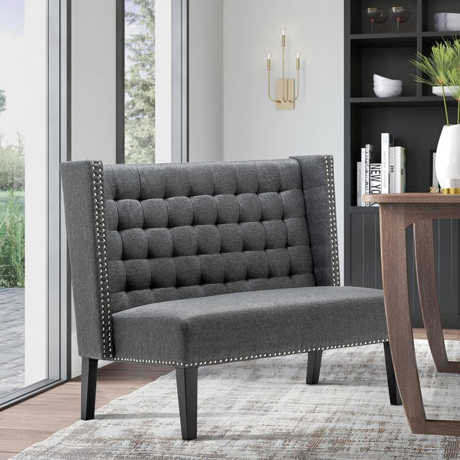 Modern 46″ Tufted Loveseat Sofa with Nail Head Trim for Small Spaces