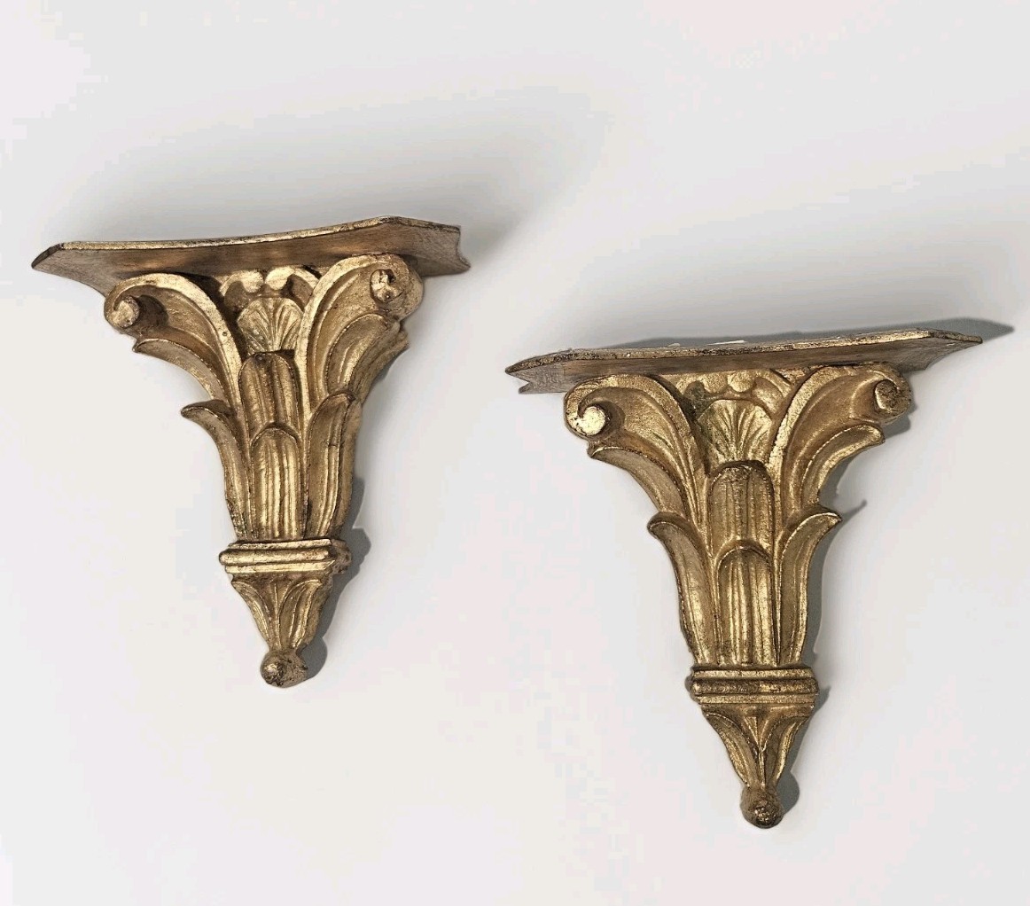 VTG Gilt Wall Shelf Bracket Sconce Corbel Italy Florentine Gold Leaf Acanthus