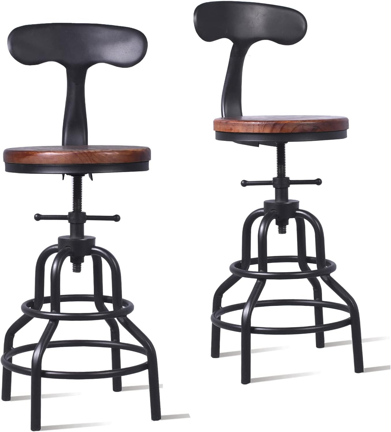 Set of 2 Adjustable Industrial Vintage Metal Counter Stools