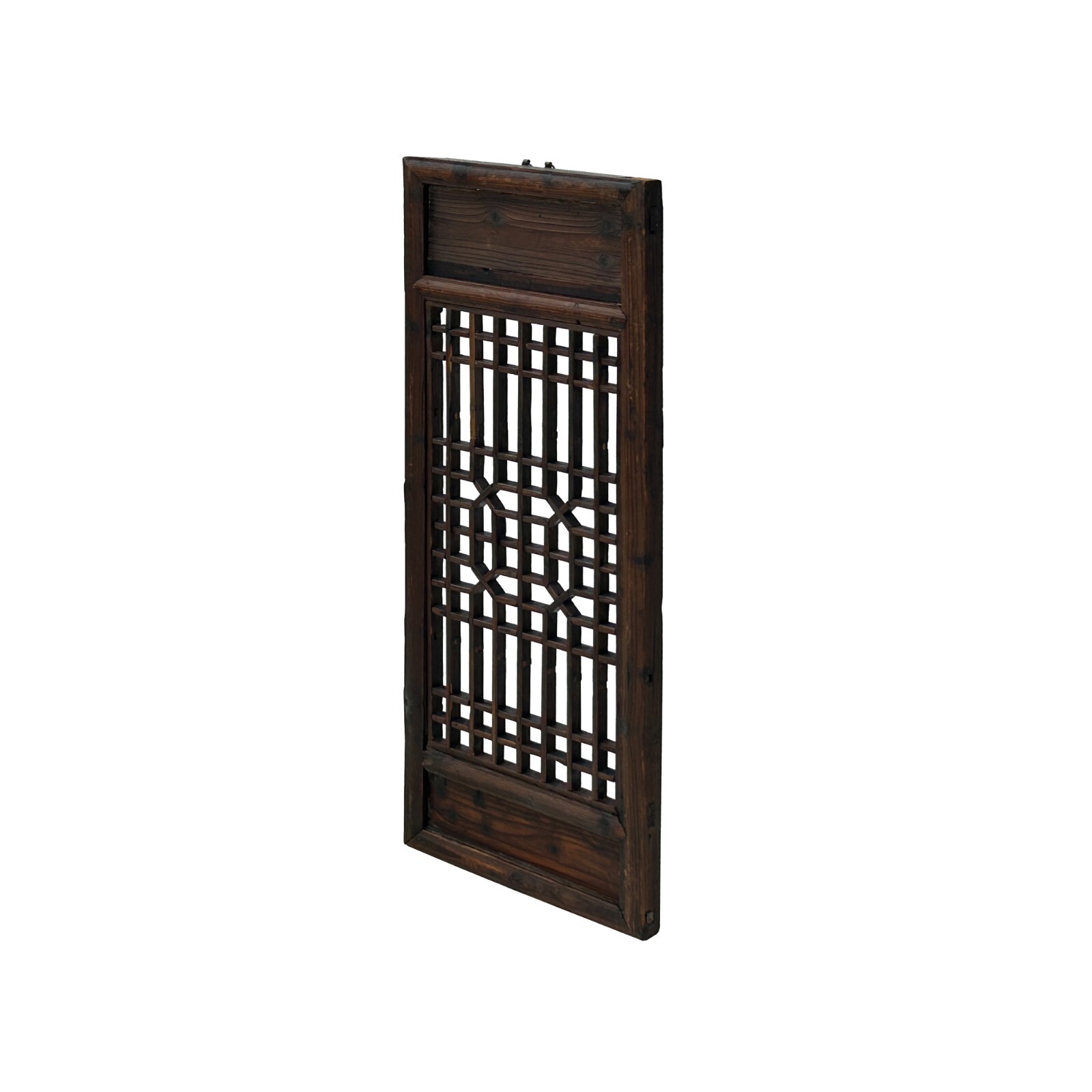 Chinese Vintage Restored Wood Geometric Pattern Brown Wall Hanging Art ws3750