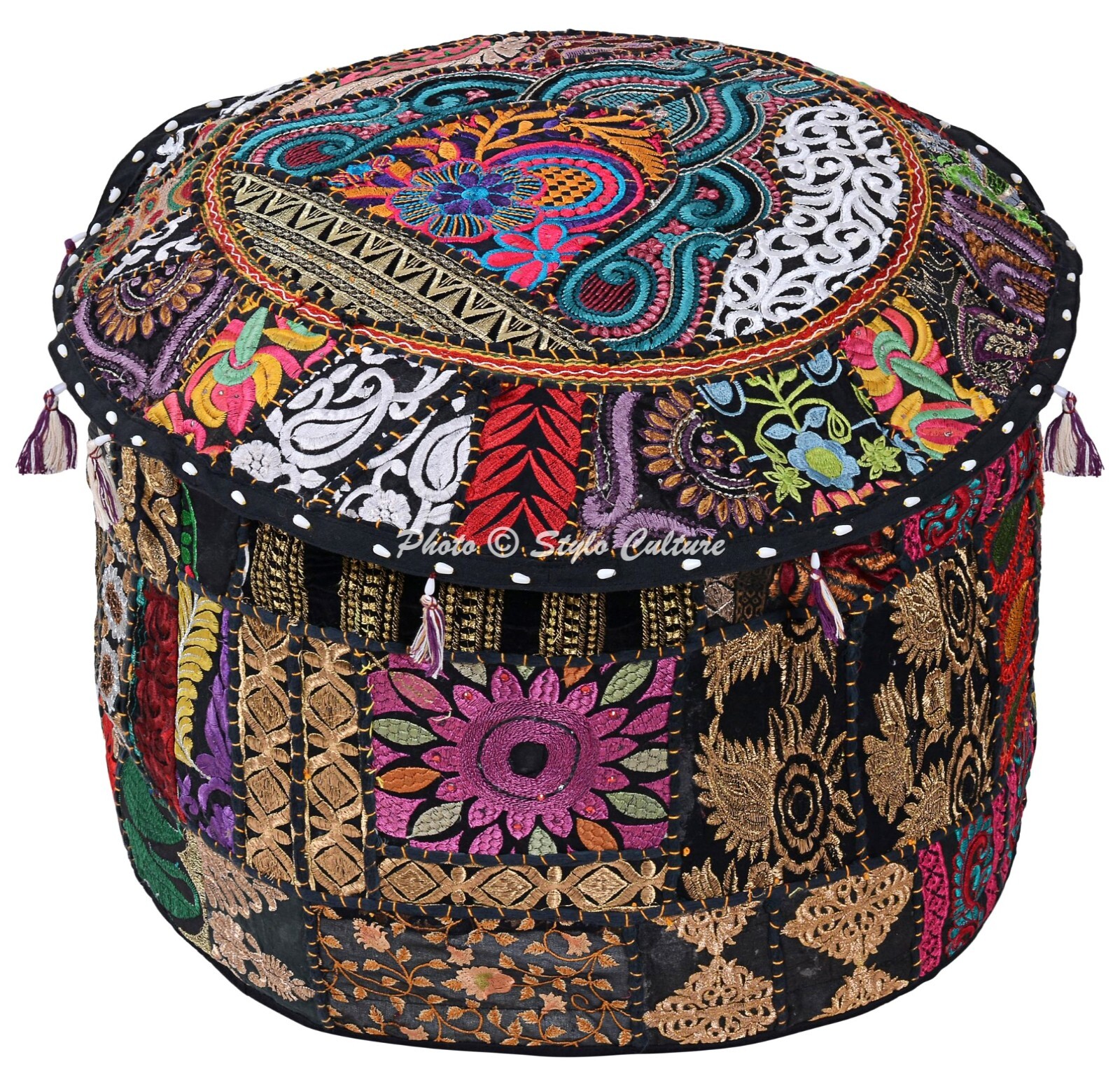 Hippie Gypsy Pouf Ottoman Vintage Patchwork Indian Stool Cover Ethnic Decor