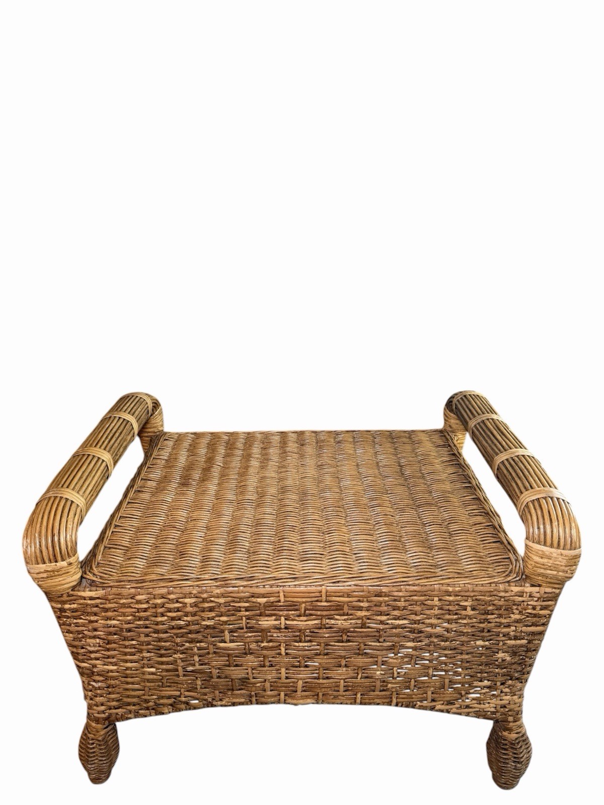 Vintage Rattan Wicker Ottoman Footstool Bench Boho Coastal Decor Stool