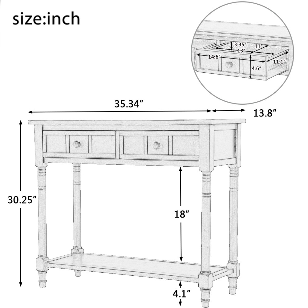 Side Table with Two Hidden Drawers and Bottom Shelf