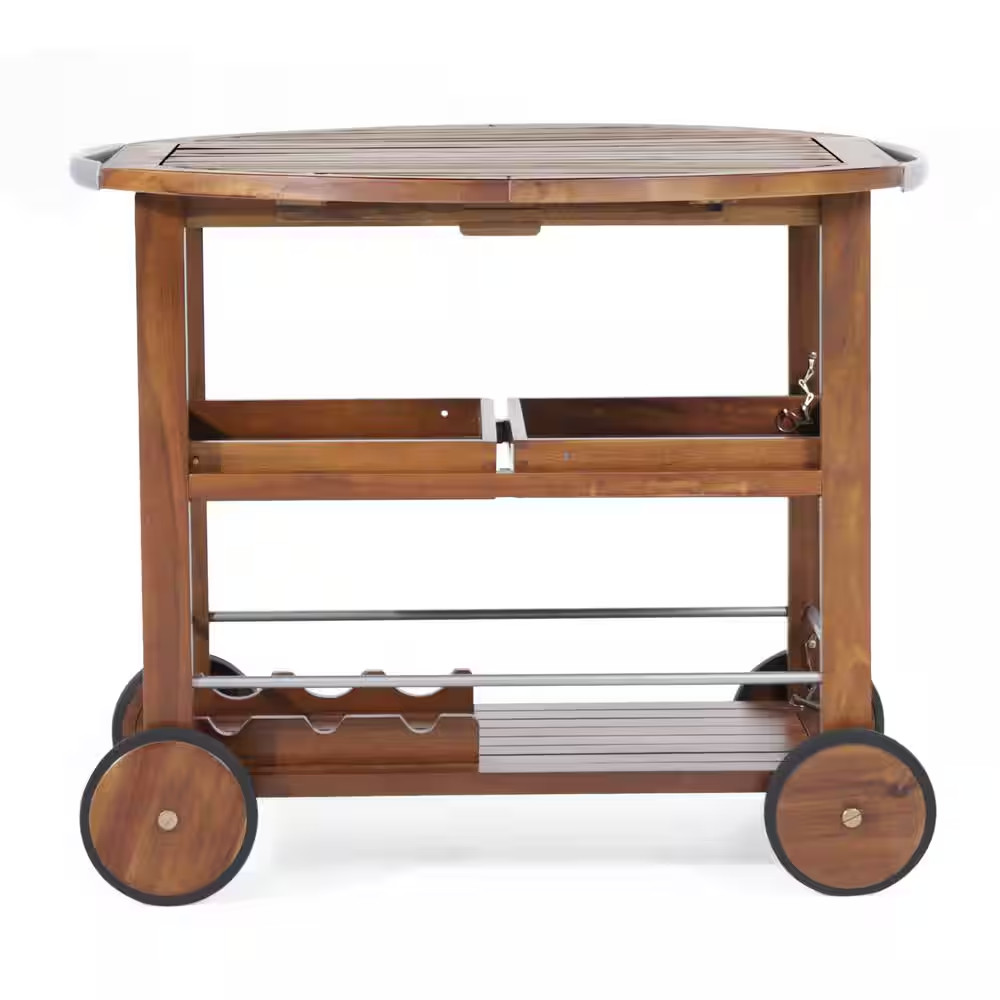 35.5 In. Wood Tillary Outdoor Aluminum Wood Drop Leaf Serving Cart Bar Cart