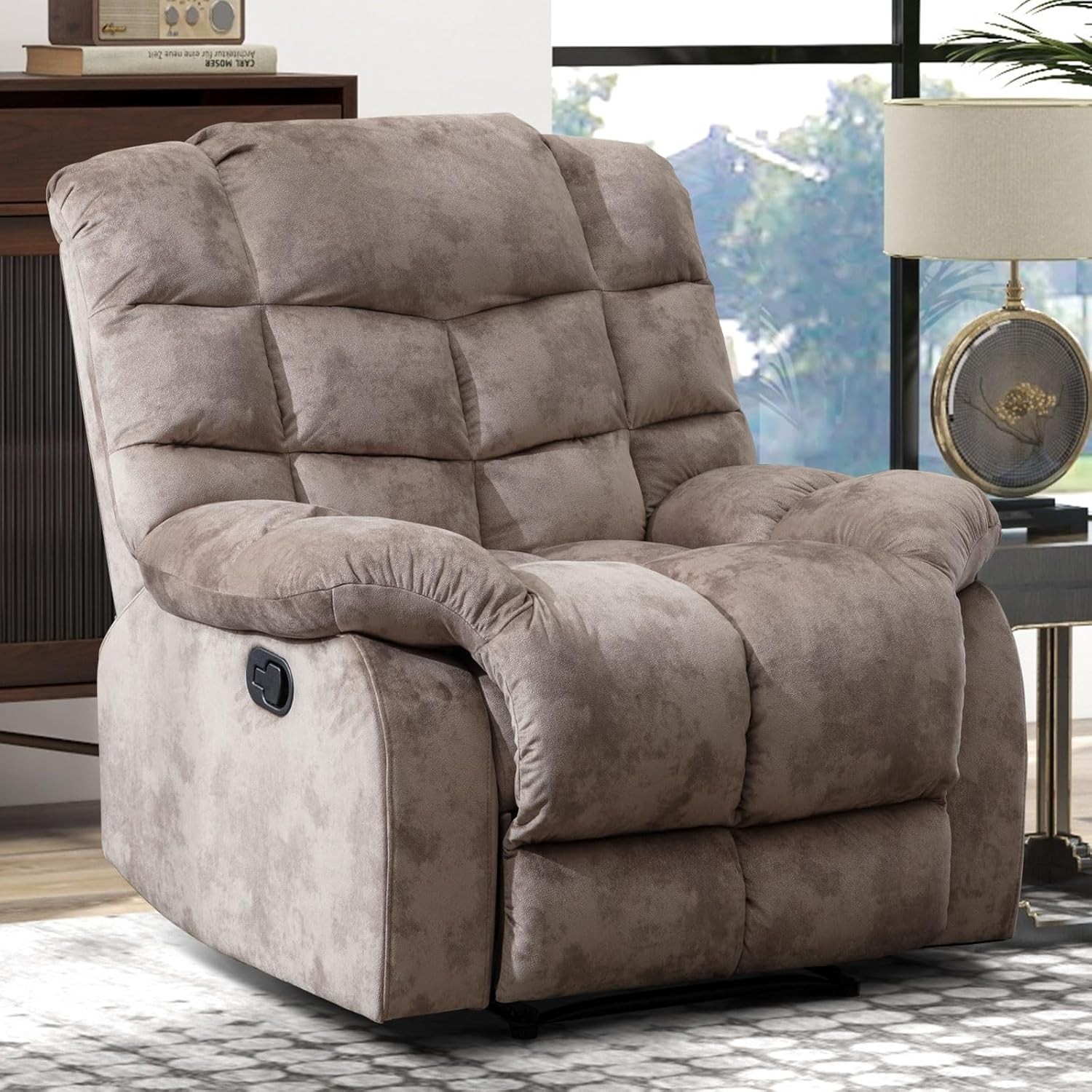 EBELLO Manual Recliner Chair Soft Fabric Reclining Chair w/ Soft Padded Armrest