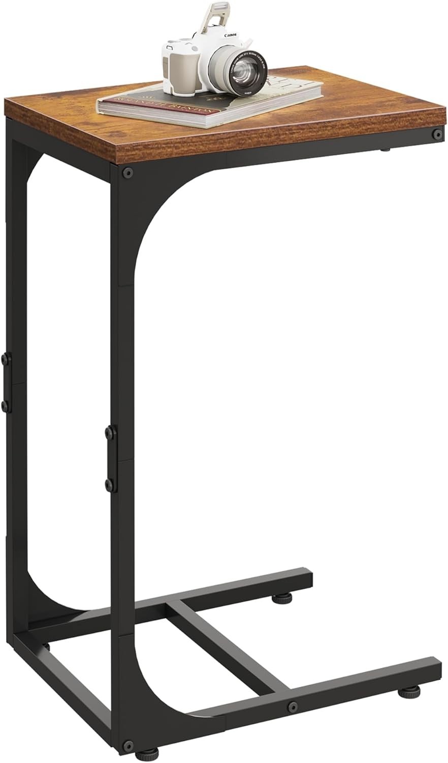 C Shaped End Table in Rustic Brown – Stylish Sofa Side Table for Any Room