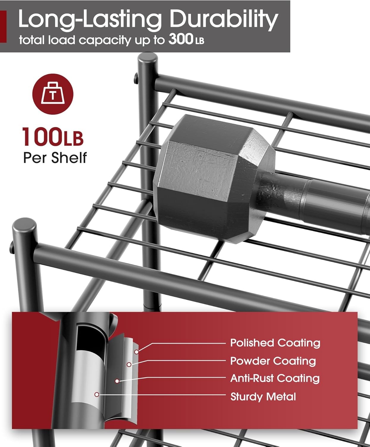 Storage Shelves – 3 Tier Shelf Organizer, Sturdy Metal Garage Shelving with