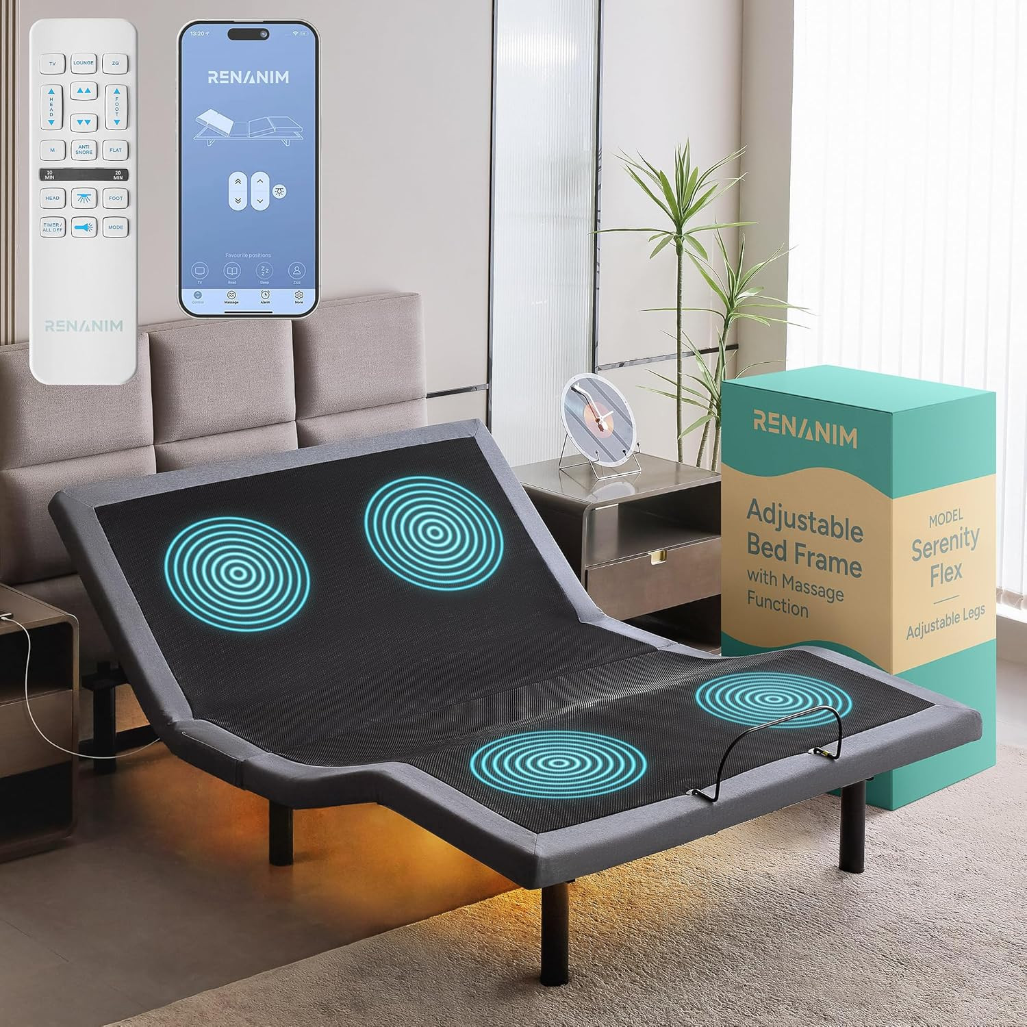 SFE Twin XL Adjustable Bed Frame with Massage, USB Ports & Zero Gravity