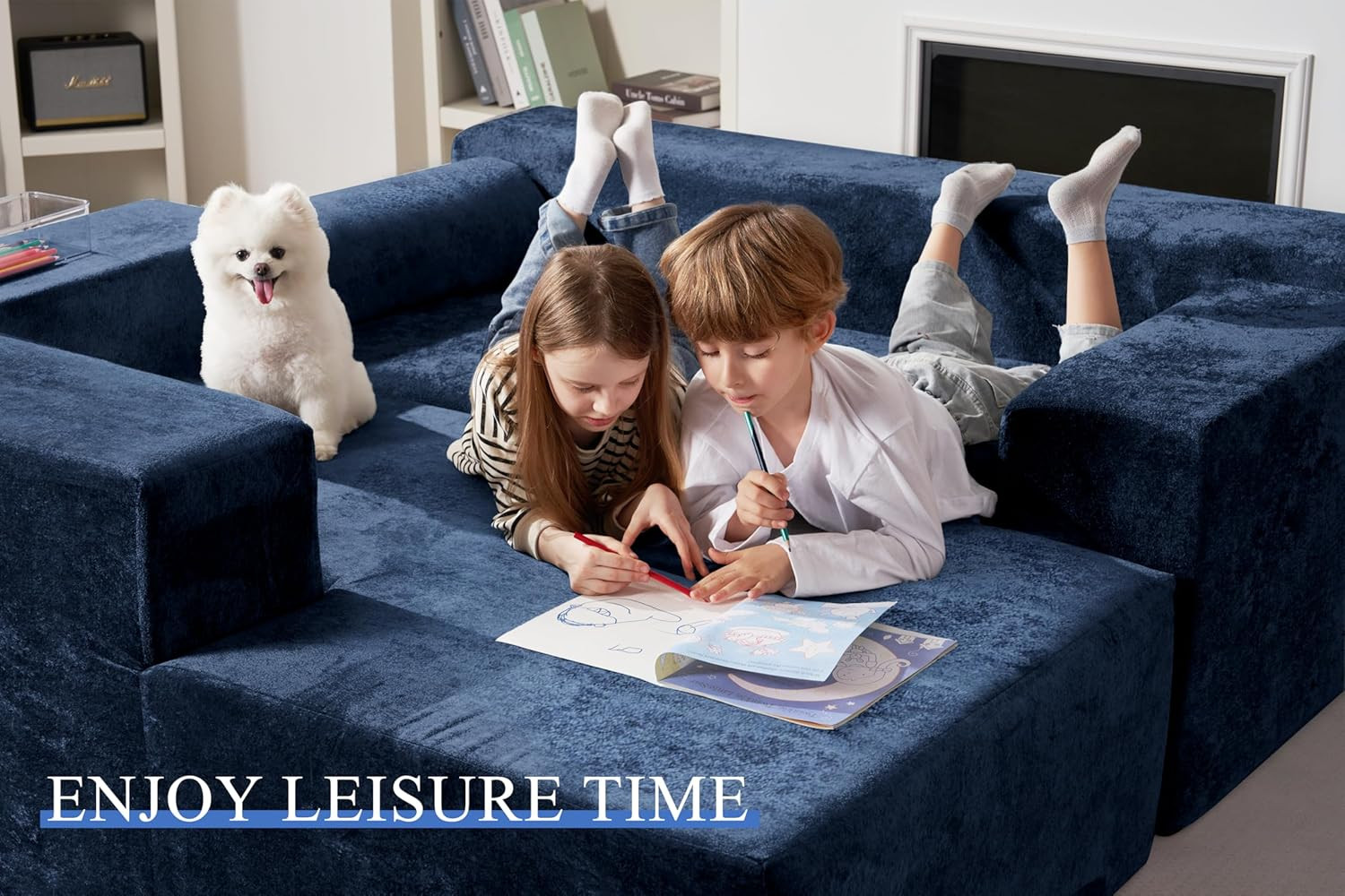 L-Shape Modular Sofa Couch, No Assembly, Deep Seat, Luxury Velvet, Blue