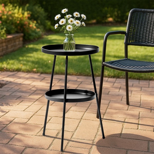 15.2 x 15.2 x 20.1″ Double Layered Circular Black Courtyard Iron Edged Table