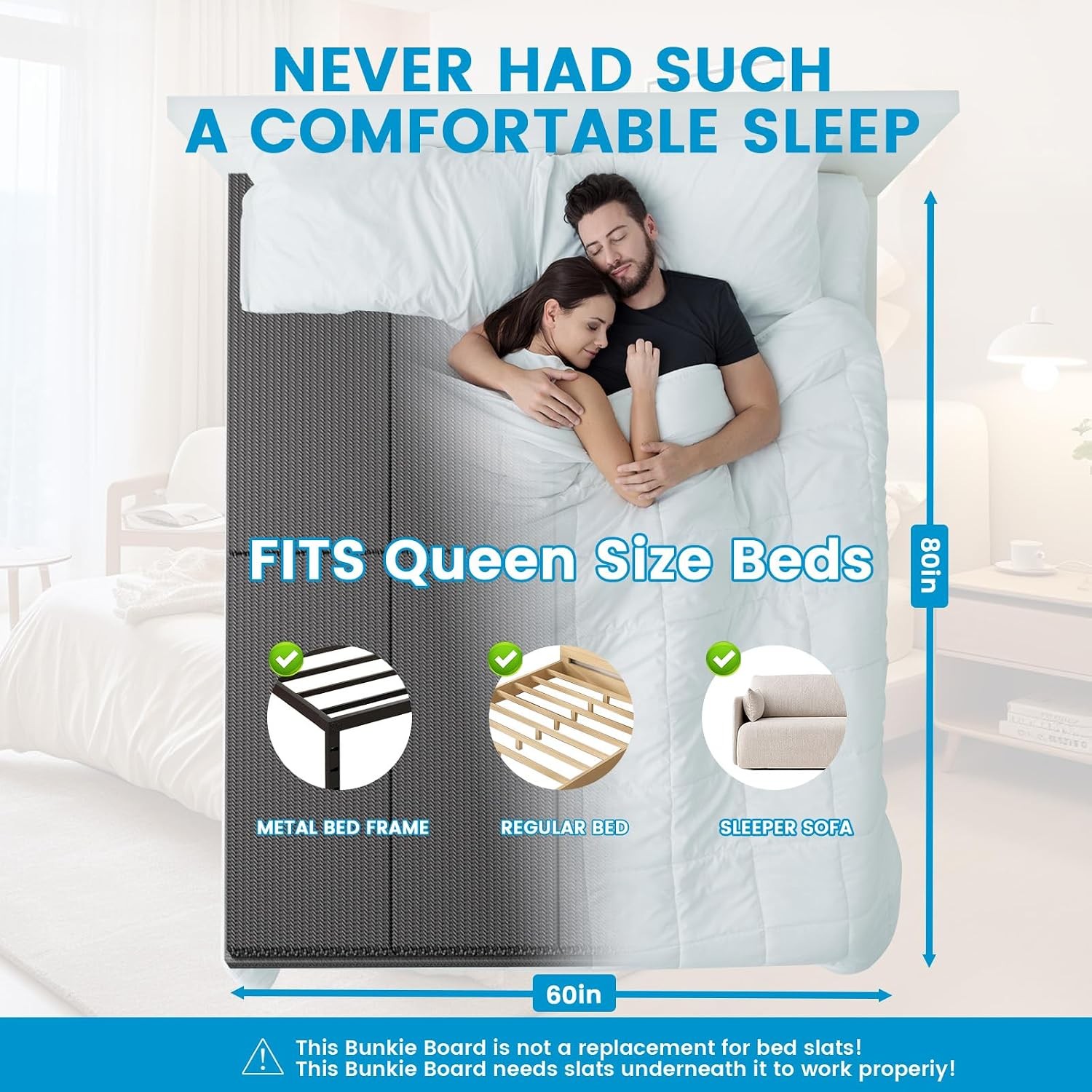 Bunkie Board Queen (60×80) 10mm H-Strength Rib Bed Boards for Under Mattress,