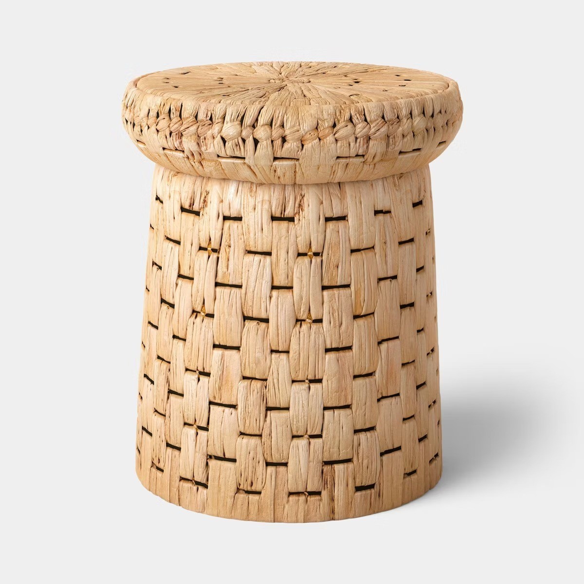Water Hyacinth Woven Side Table Natural Mushroom Shape Metal Frame