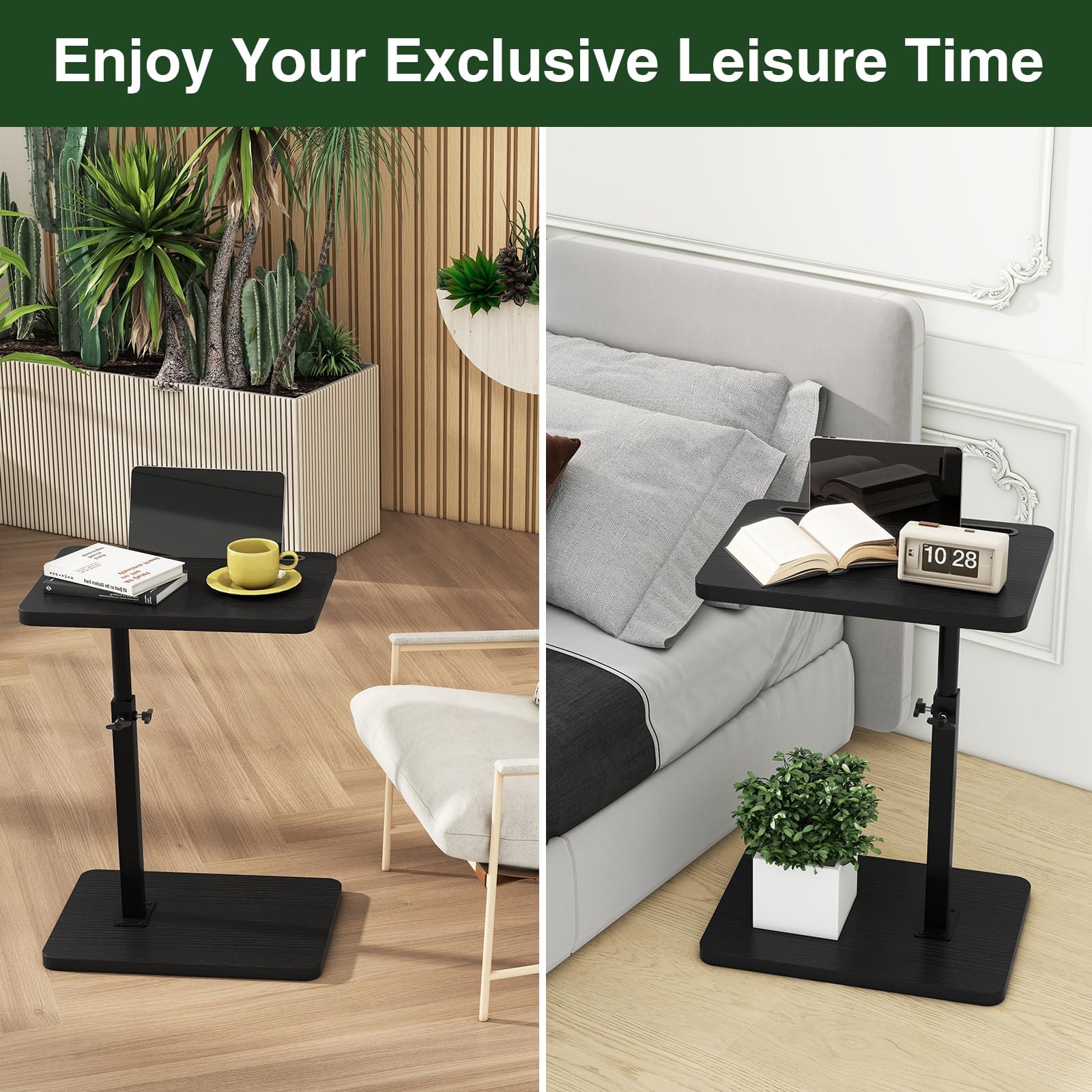 Shaped Side Table, 360° Swivel Height Adjustable End Table for Small Spaces, …