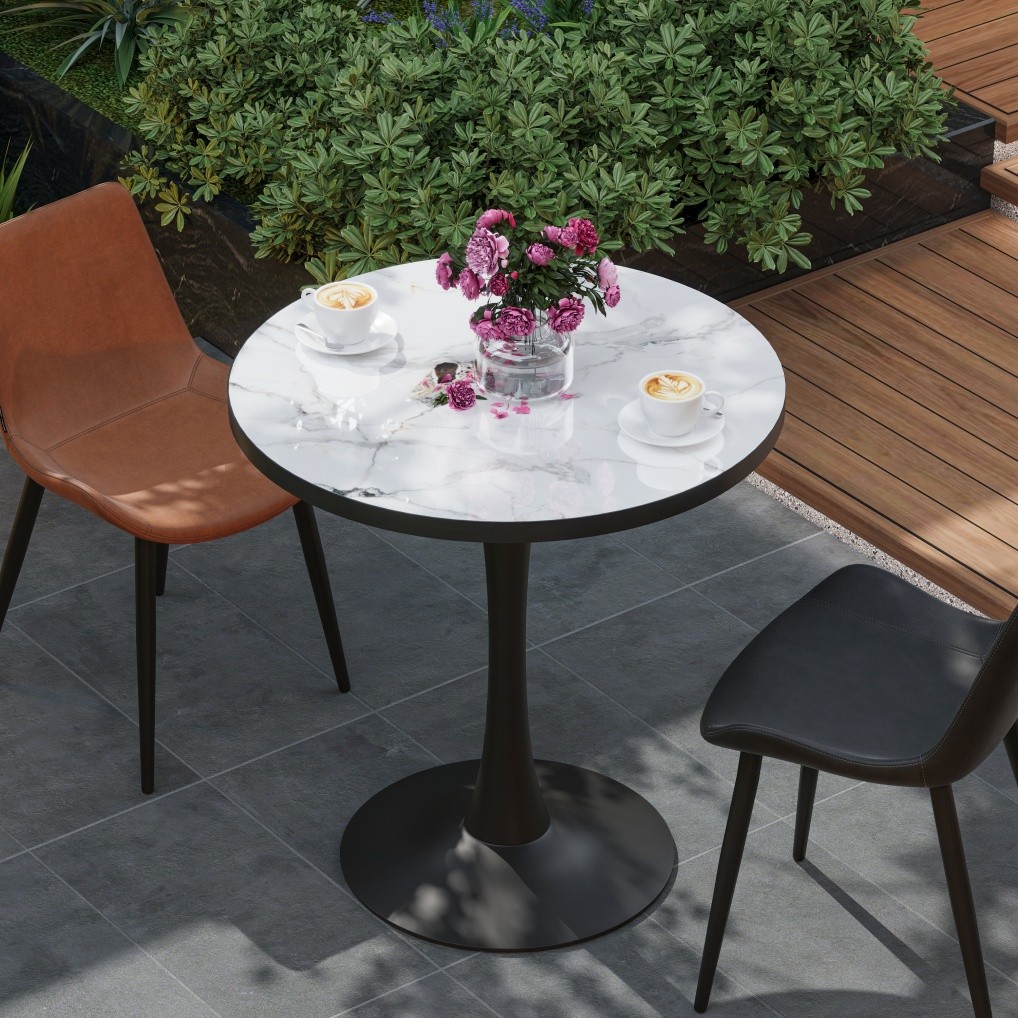 Luxury Dining Table Kitchen Bar Round Coffee Table Smooth Marble Top Tulip Base