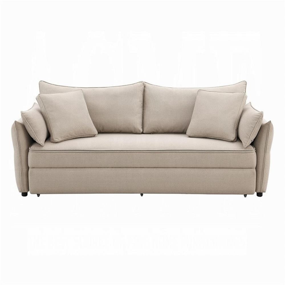 Pemberly Row 87 Inch Sofa with Full Size Pull Out Sleeper Wood in Beige Fabric