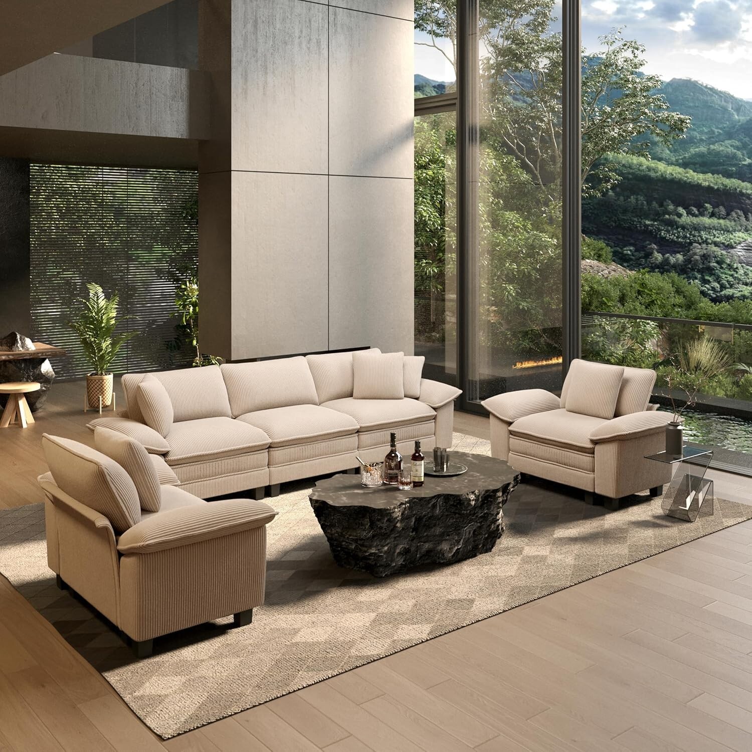 Modular Sectional Sofa Corduroy Cloud Couch w/ Chaise & Cushion 7/5/4/3/2/1-Seat