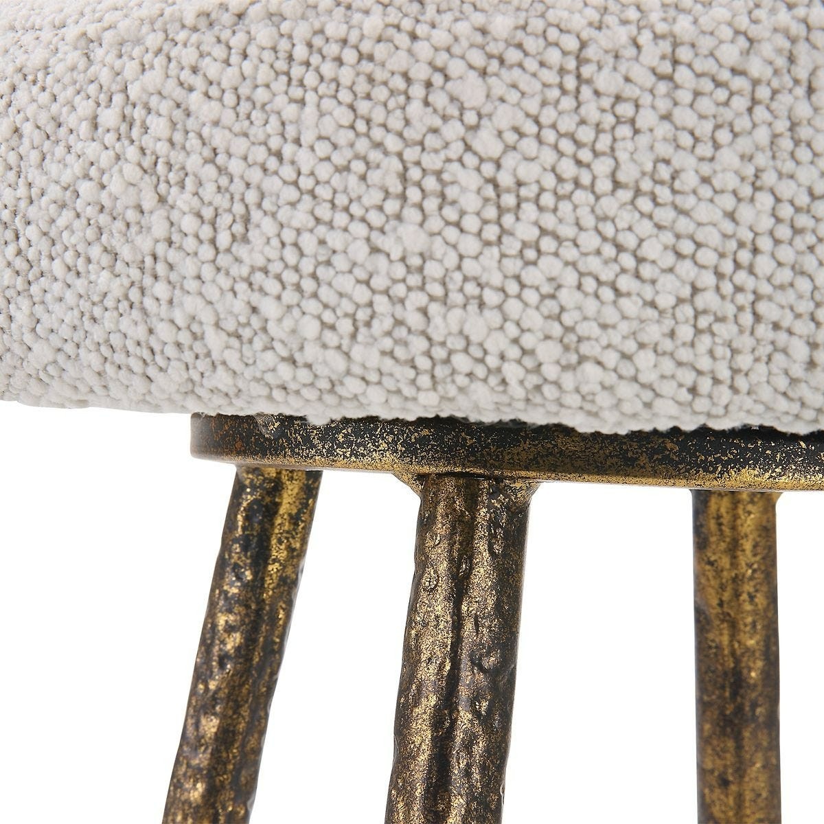 UTTERMOST BRAVEN COUNTER STOOL 23771 ANTIQUE GOLD BOUCLE UPHOLSTERED STOOL