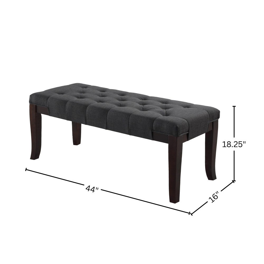 Linon Gray Fabric Tufted Bench for Entryway or Living Room