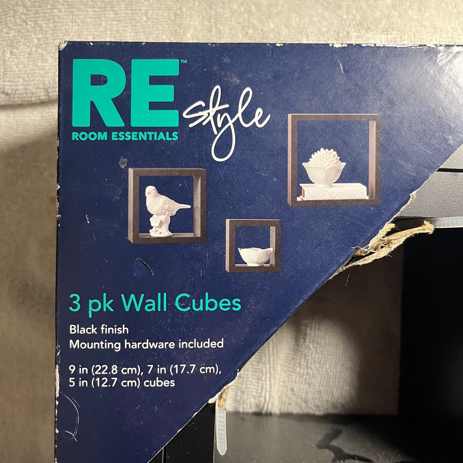 Room Essentials 3-Pack Wall Cubes – Black Finish – Brand New – Includes Hardware