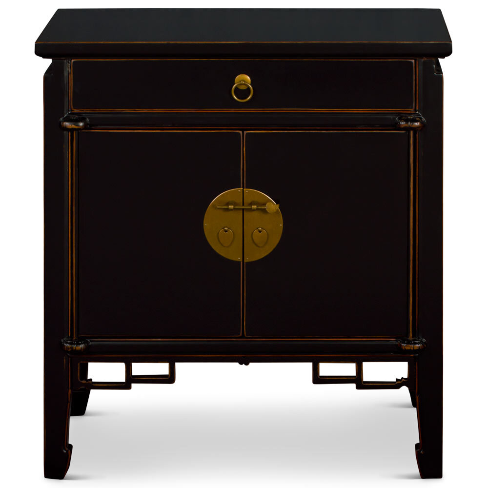 US SELLER – Distressed Black Elmwood Oriental Peking Cabinet