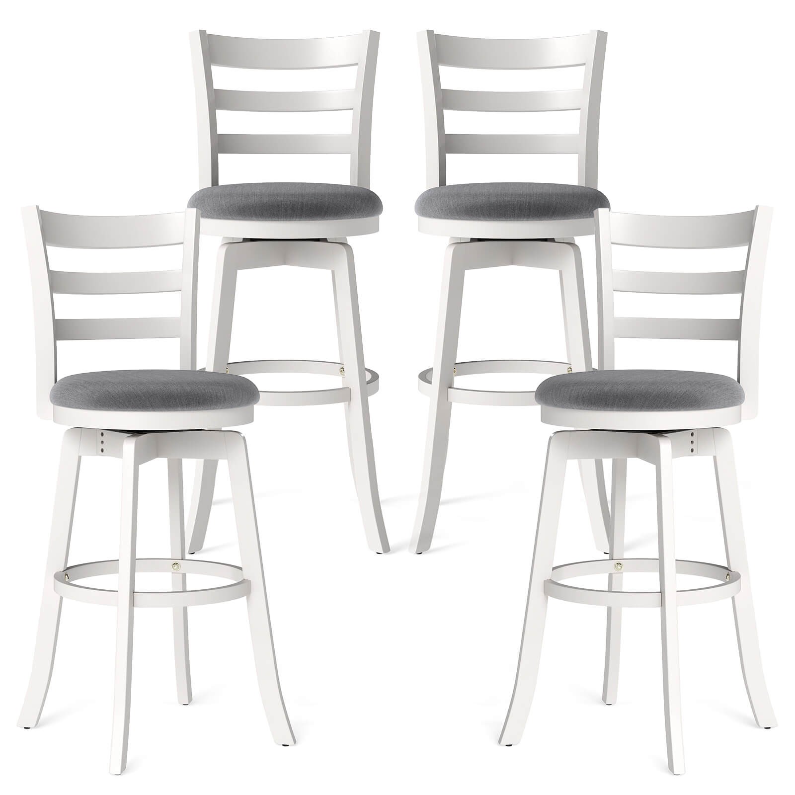 30.5” Swivel Barstools Set of 4 w/Backrest & Upholstered Seat, Footrest for Pub
