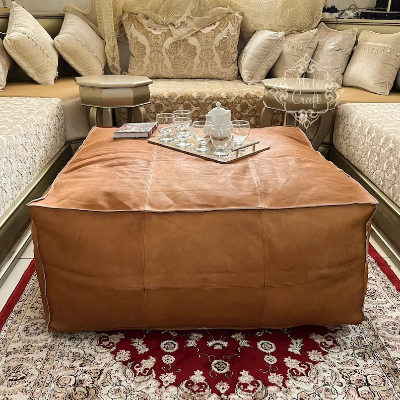 Elegant Ottomans Style Moroccan Pouffe Footstool Ottoman Leather New Unstuffe