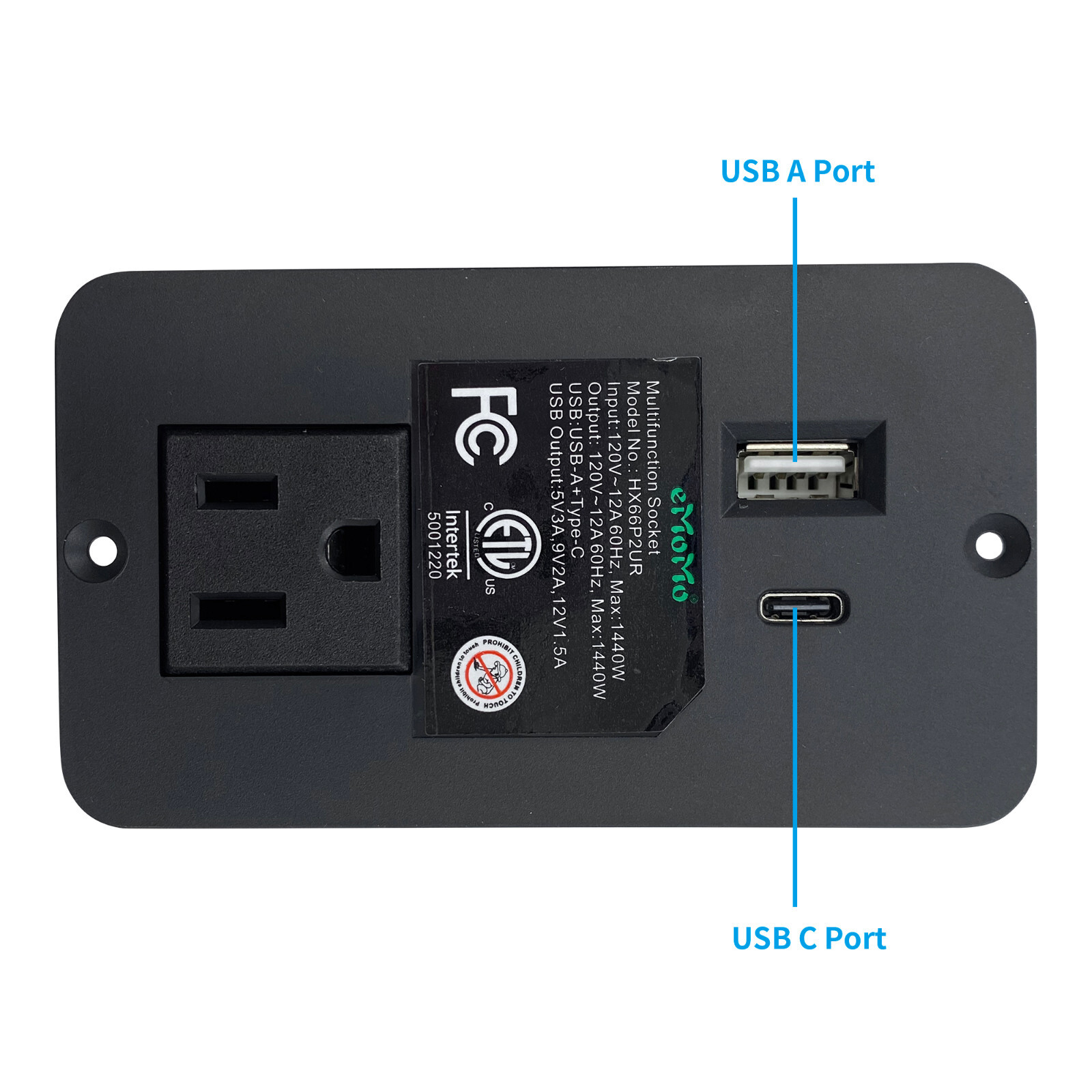 Power Recliner Emomo Single Outlet Recessed Power Strip HX66P2UR with USB A C