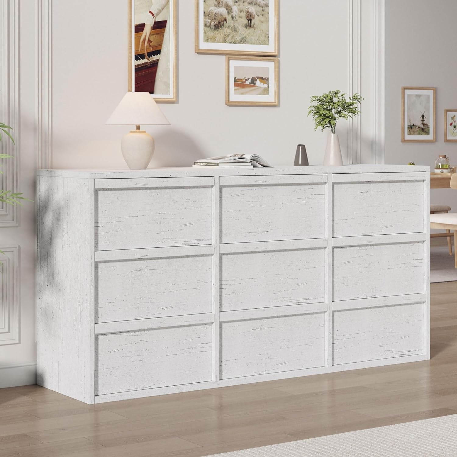 9 Drawer Dresser for Bedroom Wood Chest of Drawers Large Cabinet Handle Free