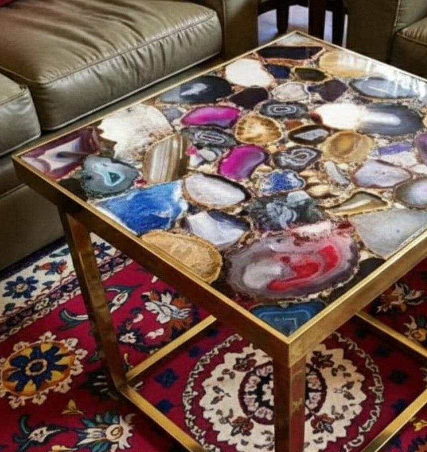 12″ Luxury Multi-Color Agate Coffee Table Handmade Agate Furniture Home Decor