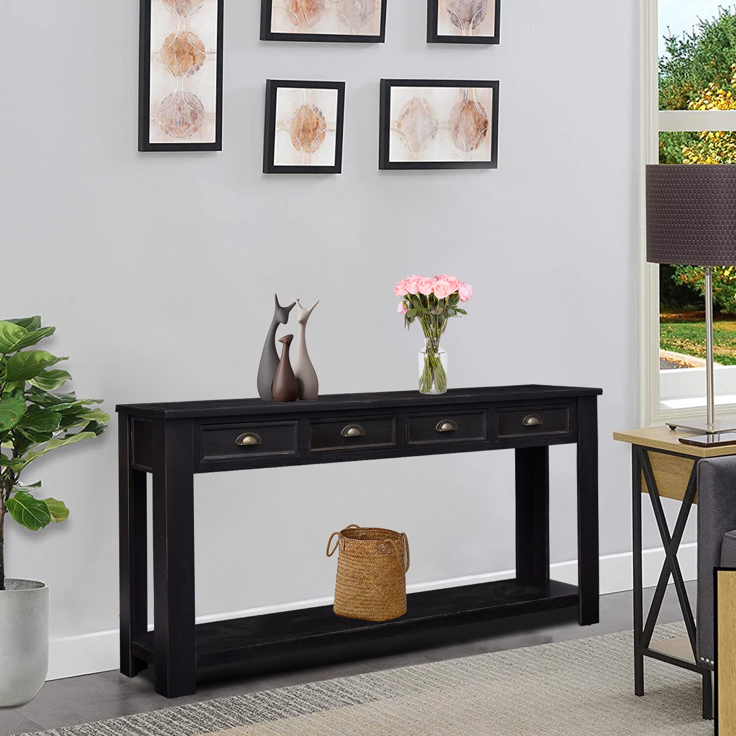 Console Table Accent Sofa Table with 4 Drawers Storage for Entryway Living Room