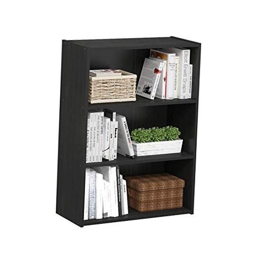 PASIR Book Shelf, 3-Tier Bookshelf, Storage Shelves Bookcase, 9.7 x Americano