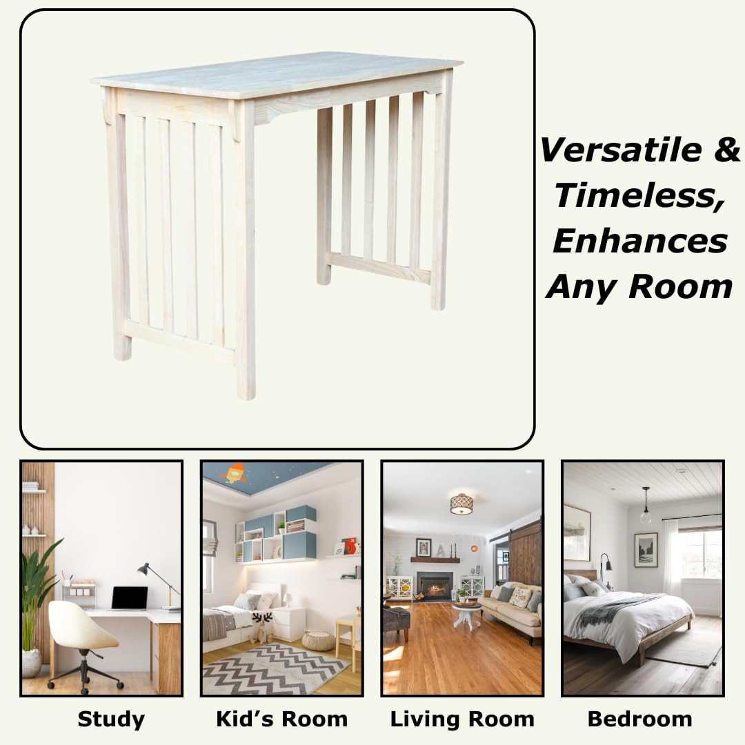 Table-Counter Height Mission Style Solid Real Wood, Sturdy Parawood, 48″W X 24″D