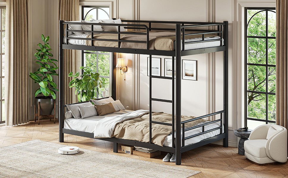 Twin XL over Twin XL Metal Bunk Bed, Space-Saving 2-in-1 Convertible Bed, Black