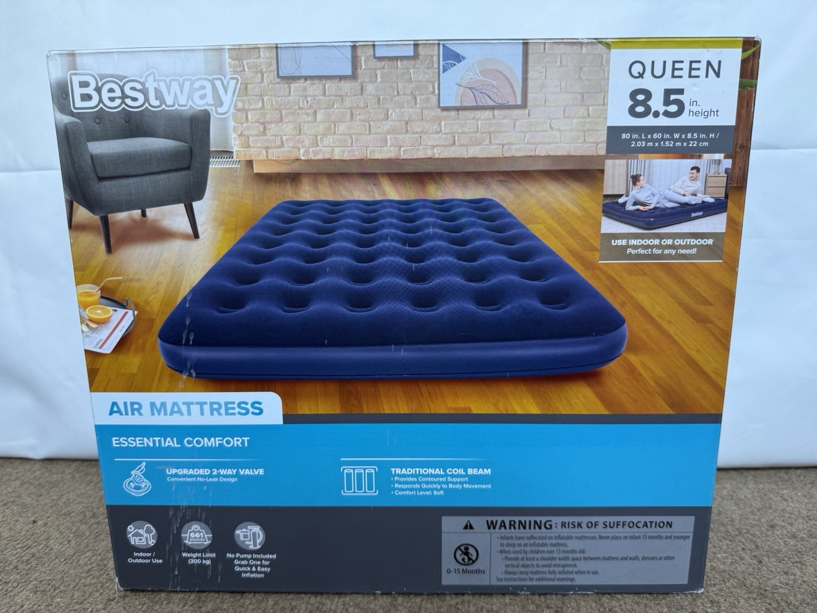 Bestway Single High 8.5″ Air Mattress Queen Soft Top Essential Comfort Brand New
