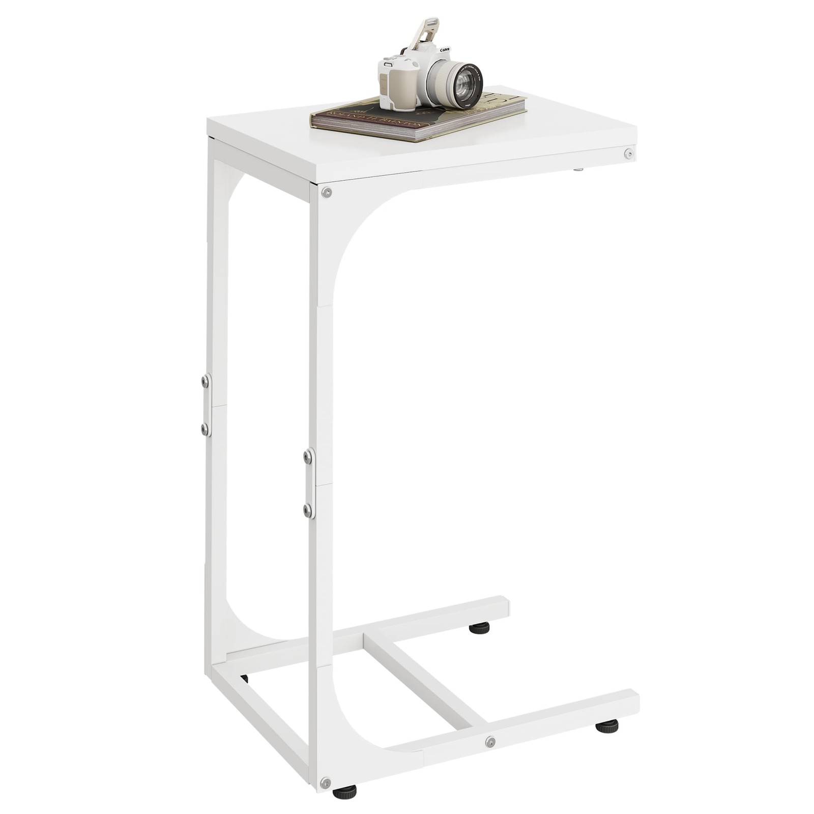 C Shaped End Table Small Sofa Side Table Metal Frame TV Tray White Living Roo…