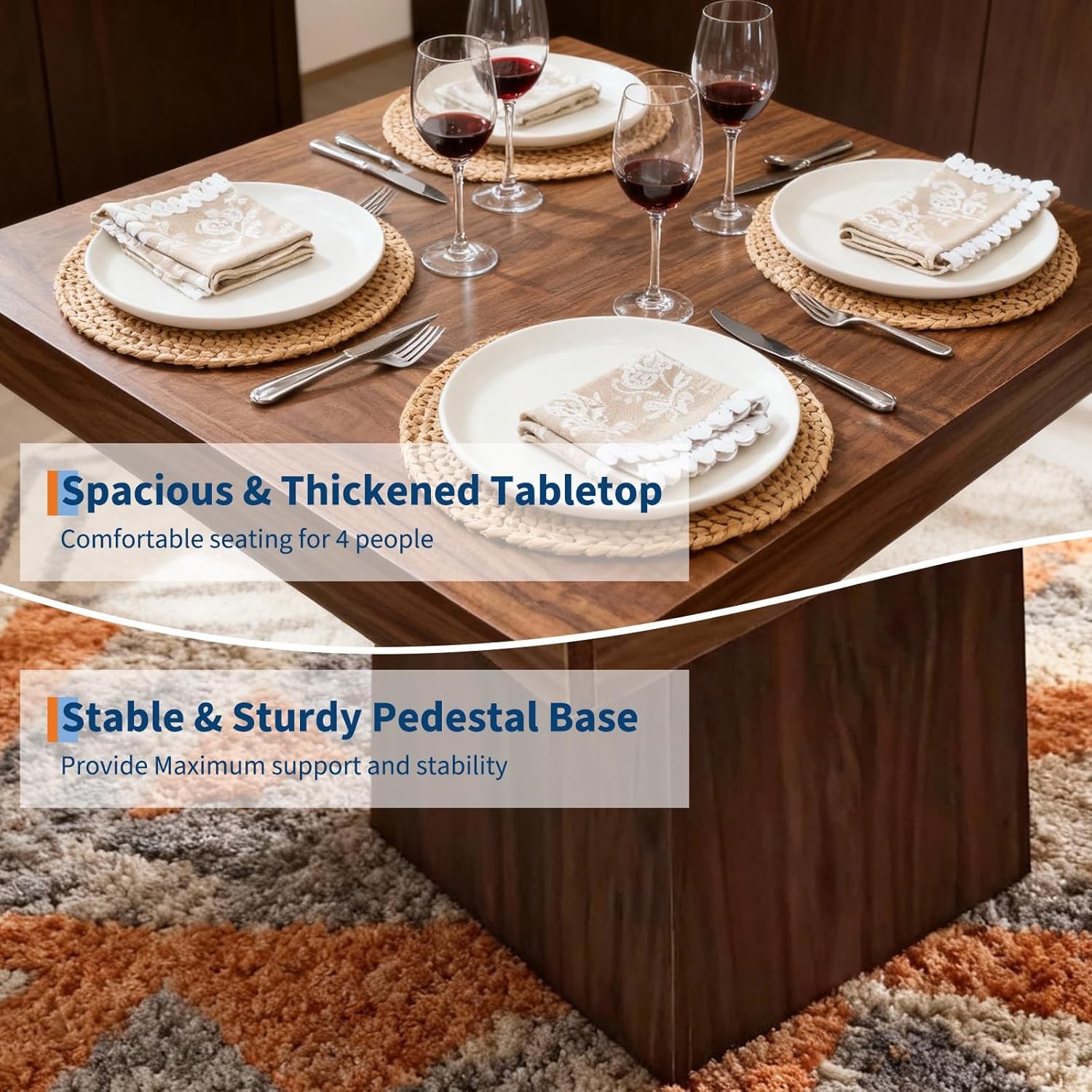 31.5-Inch Square Dining Table for 4 People, Small Kitchen Table for Living Room