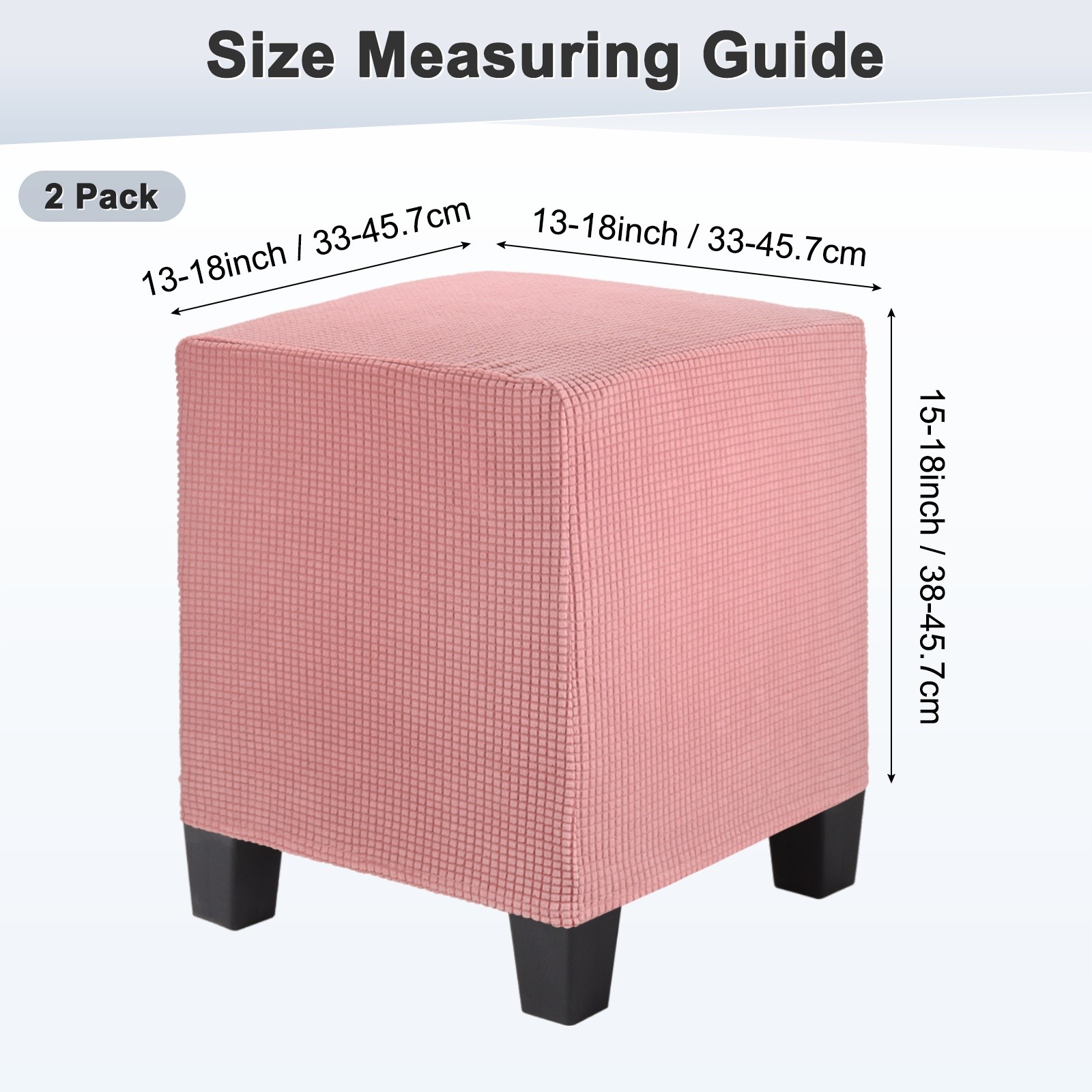 2-Pack 13″x13″x15″ Stretch Square Ottoman Slipcovers Footstool Protector Pink