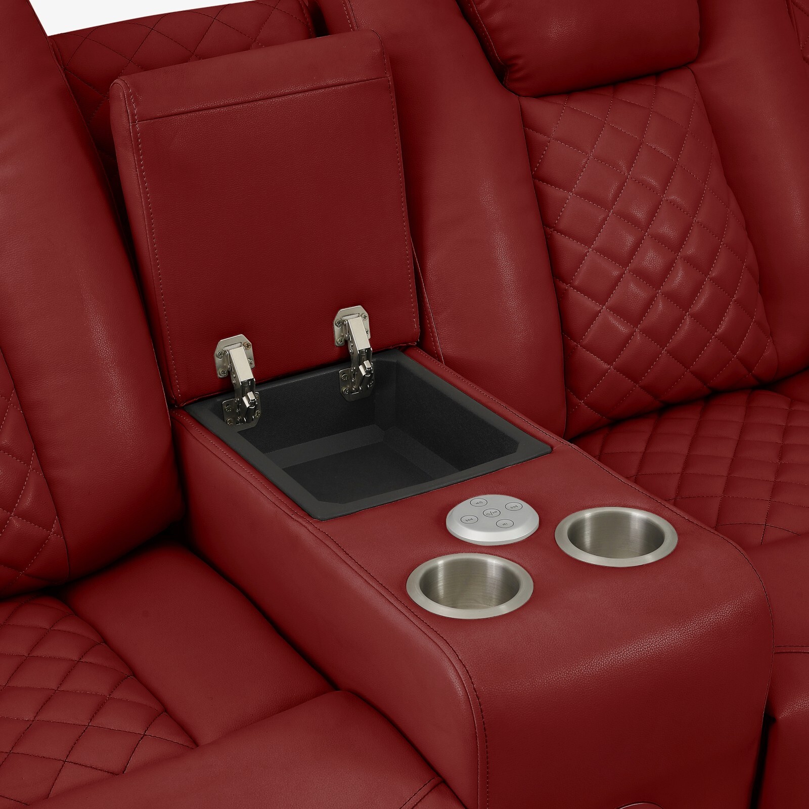 NEW LED 2PC Power Recliner Adjustable Headrest Red Leather Set Bluetooth Speaker
