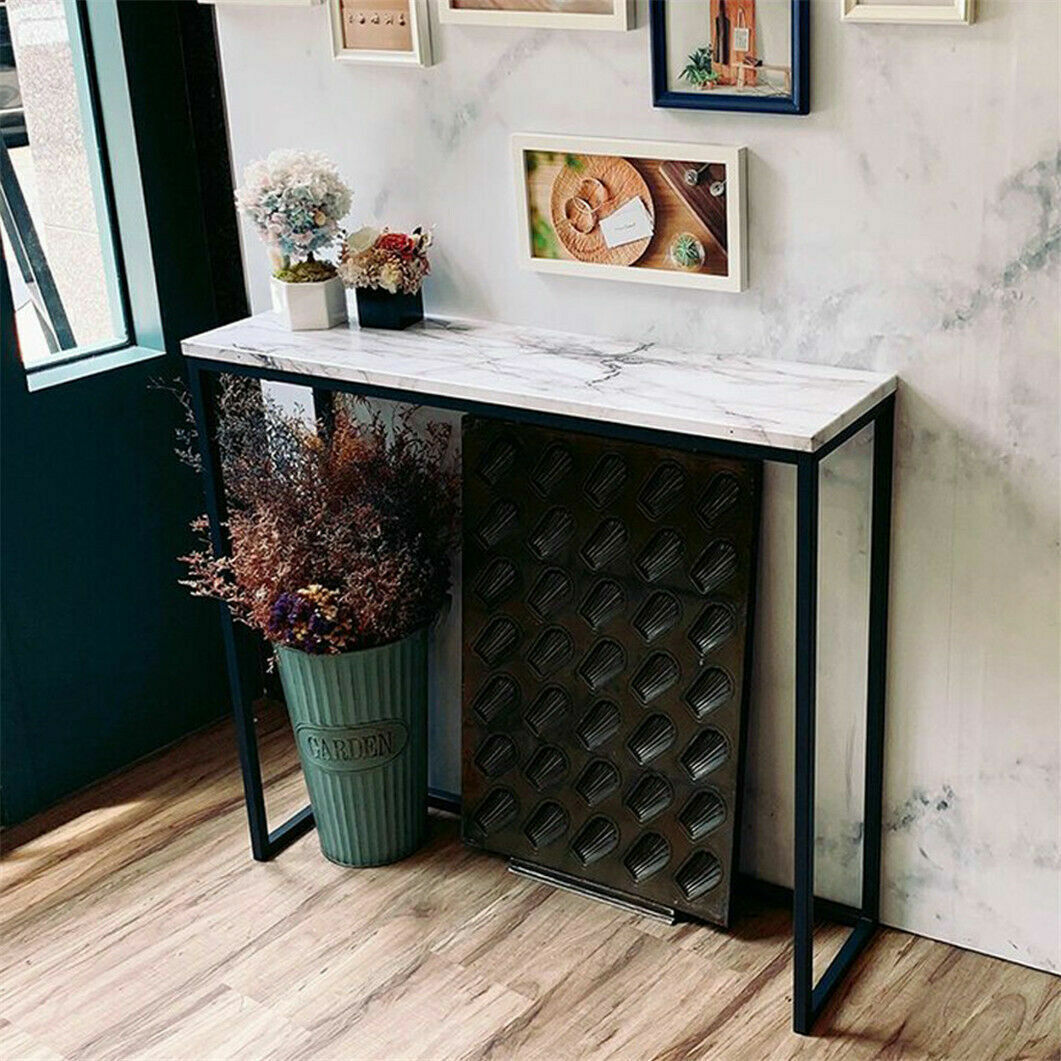 Heavy Real Stone Narrow Console Table Hallway Entryway Sofa Table w/ Metal Legs