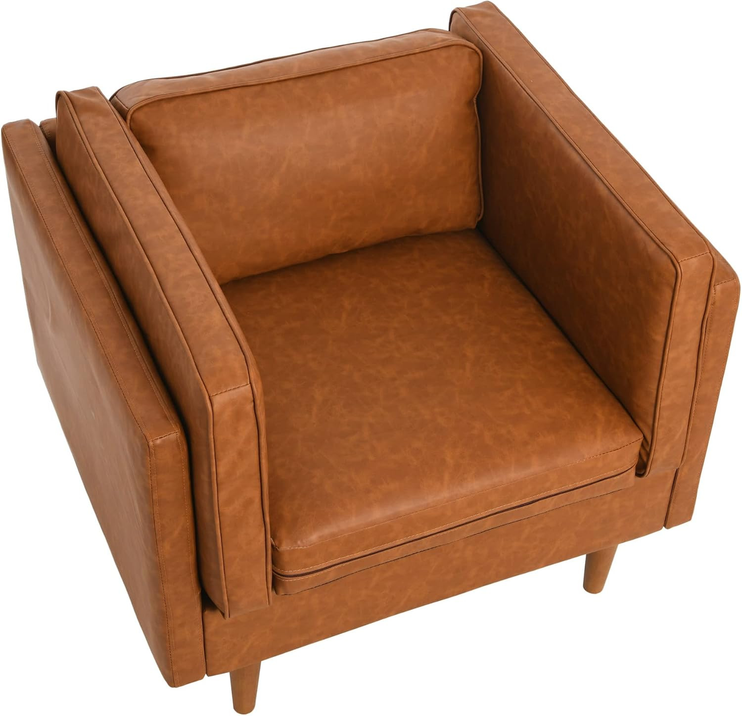 Vegan Cognac Leather Atley High Sided Armchair Sofa by Creative Co-Op