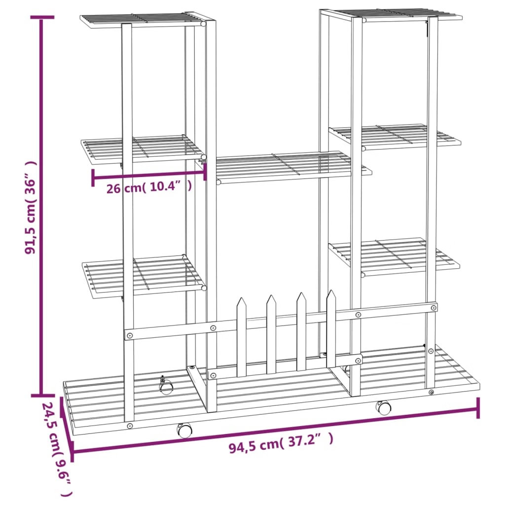 Flower Stand with Wheels 37.2″x9.6″x36″ White Iron