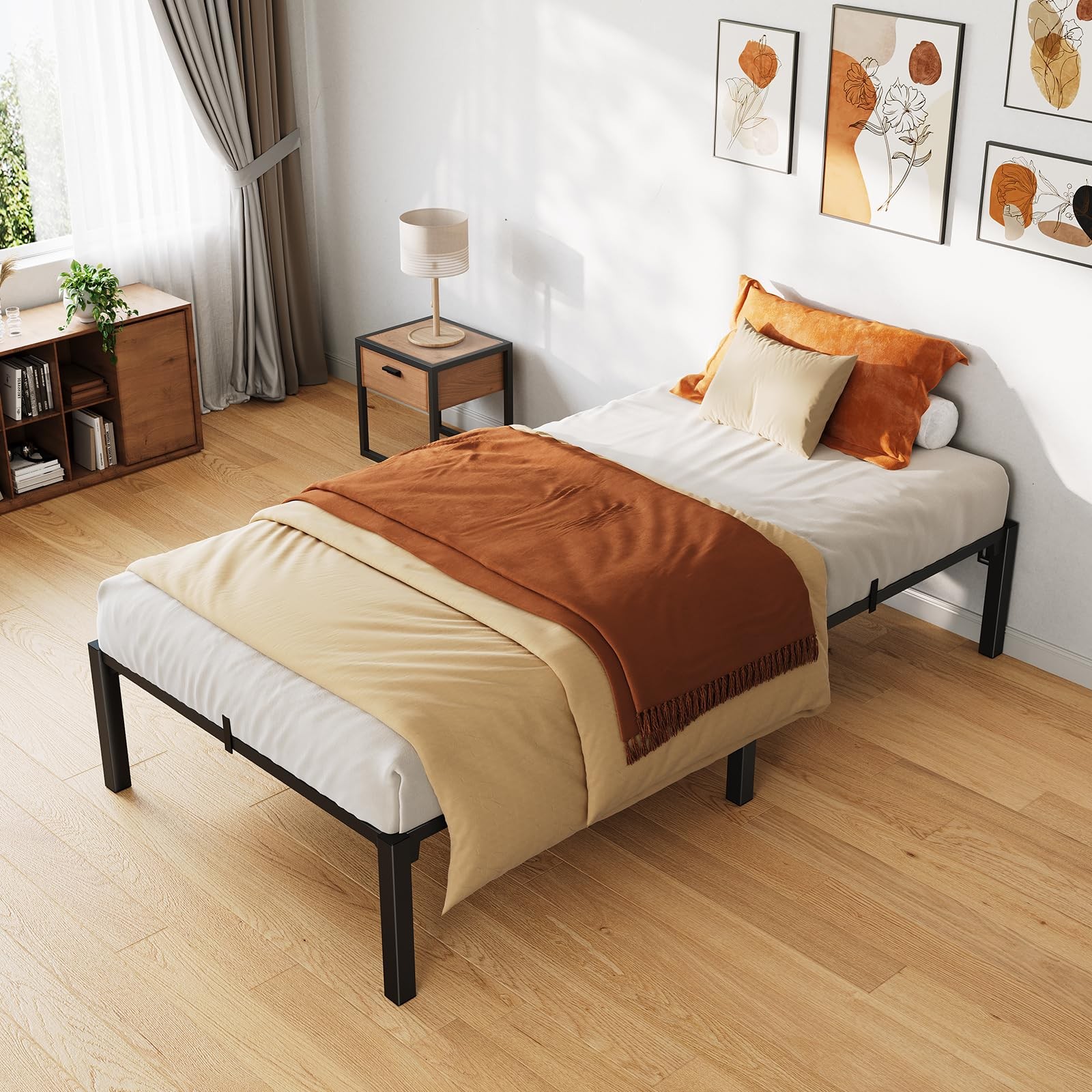 14 Inch Full Bed Frame Heavy Duty Metal Platform Tool-Free Noise-Free 800lb