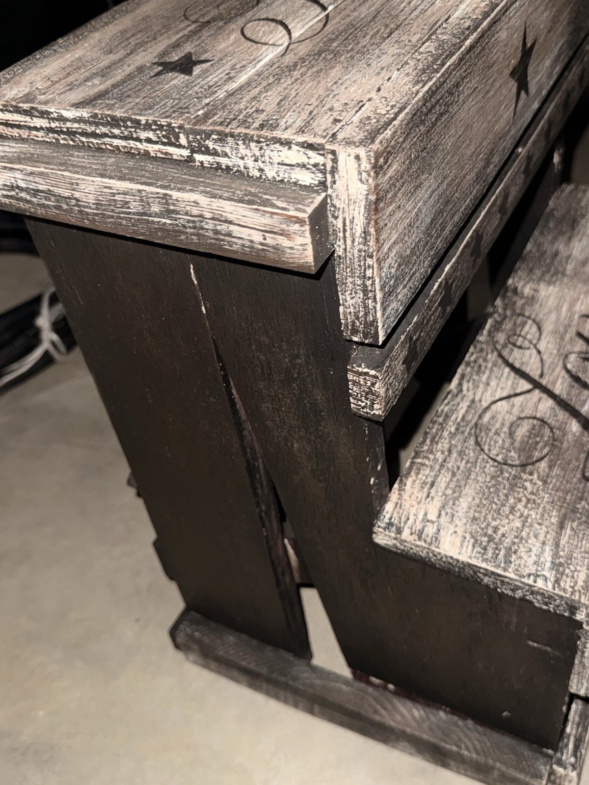 Wood Stool Black/Gray Painted Finish “Family” “Love” Print Adult Up to 1