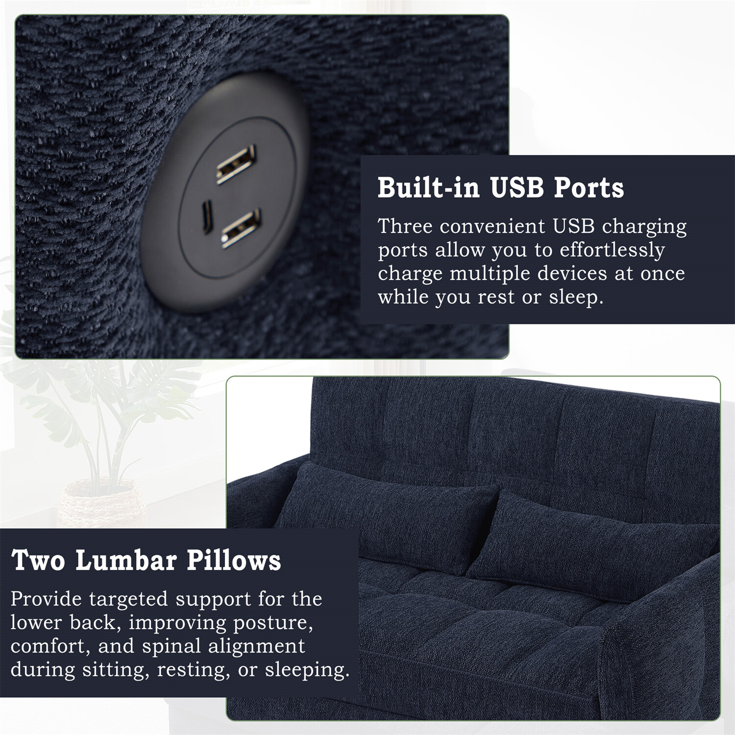 52.8” Convertible Sleeper Sofa Bed Loveseat Sofa 2 Seater Couch w/ Pull Out Bed