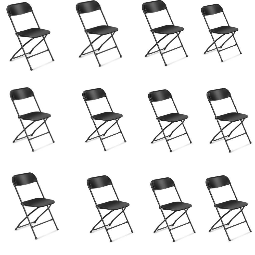 12PCS Folding Plastic Chair Wedding Party Outdoor Indoor 360LBS Capacity Black