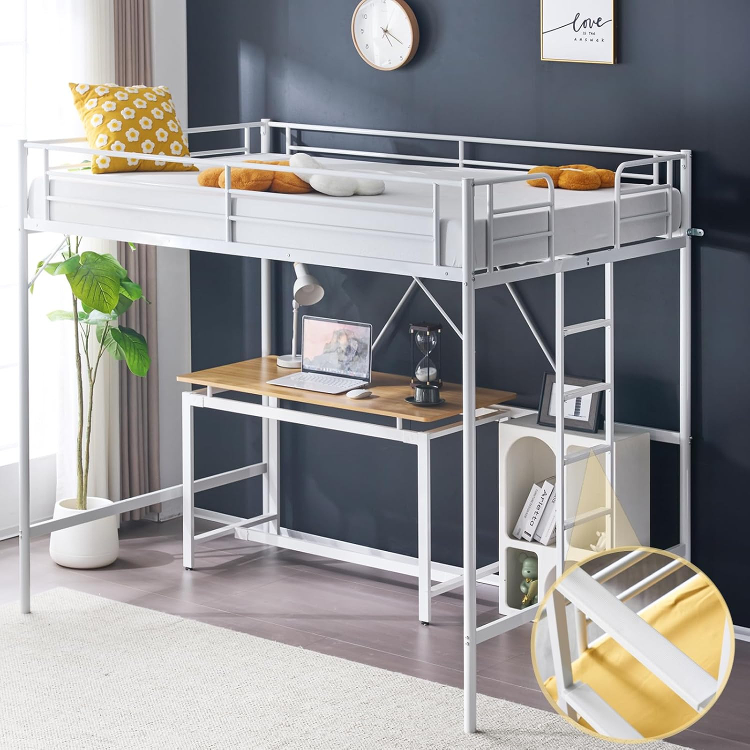 77.95″L x 56.22″W x 67.2″H Full Size Metal Loft Bed Frame Space Saving Full