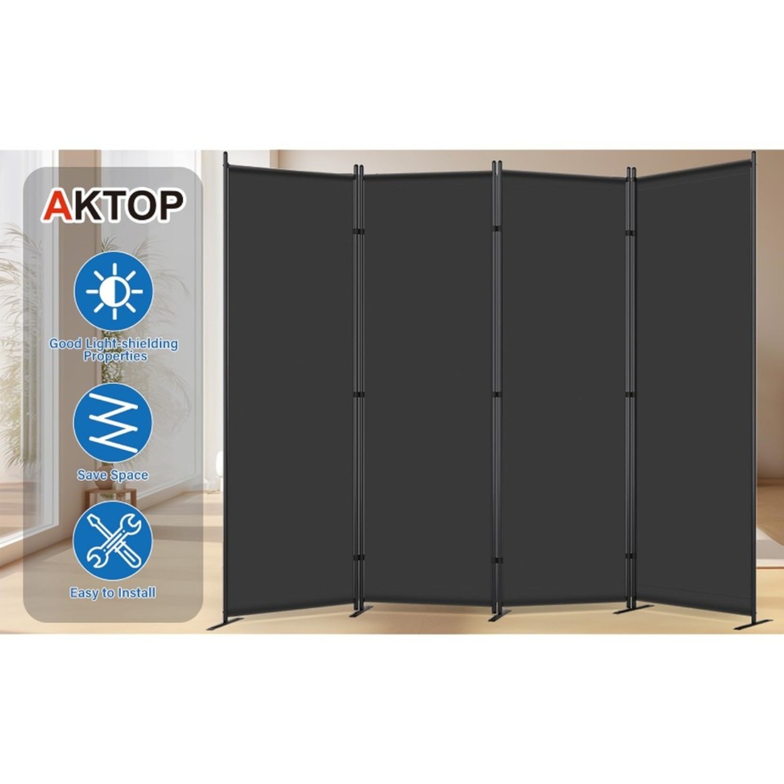 4 Panel Room Divider 6FT Home Wall Partition Screen Folding Divider Freestanding
